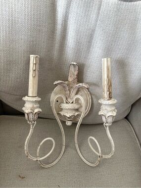 Vintage-Style French Country Ivory Double Arm Wall Sconce